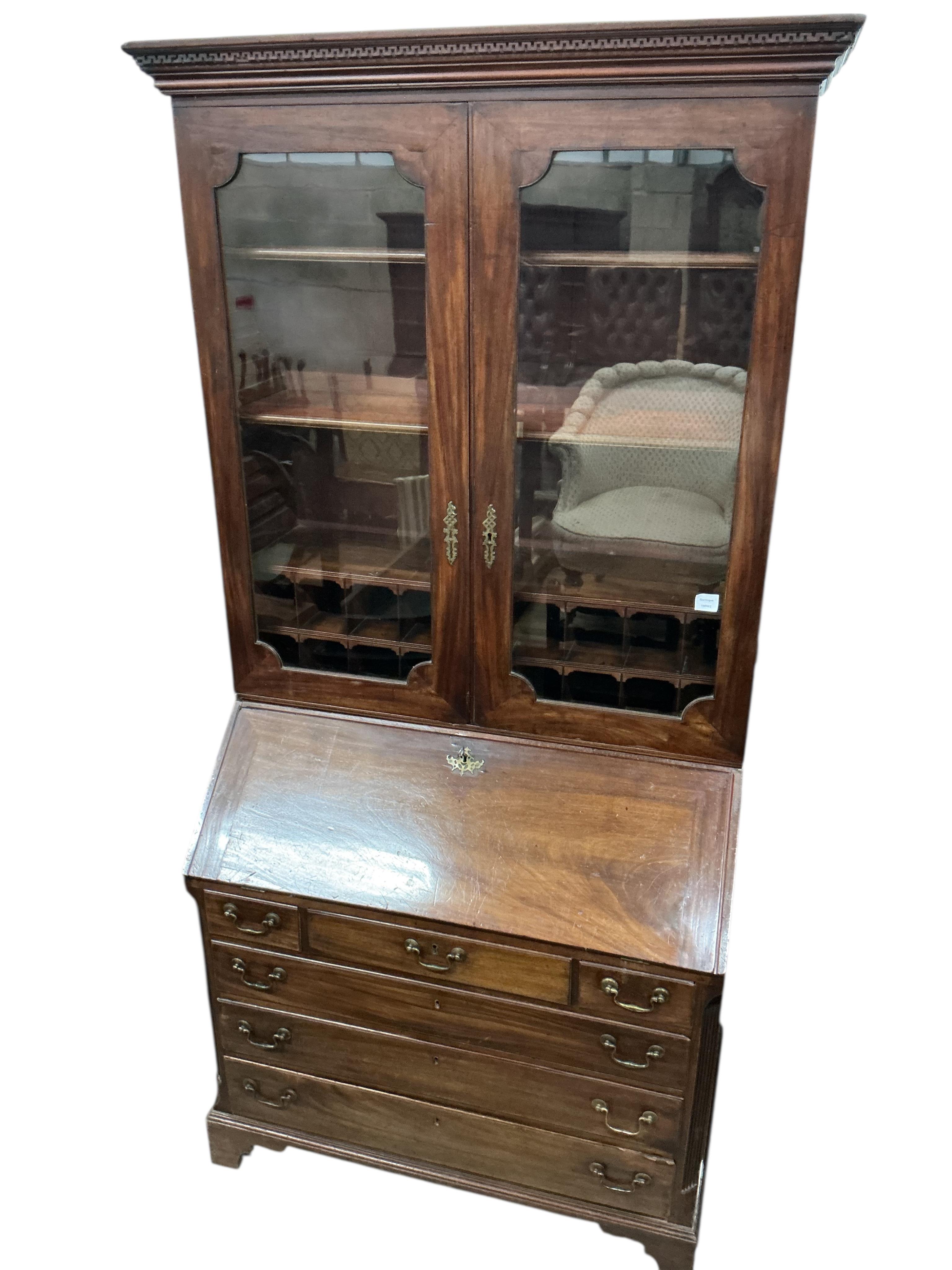 A George III mahogany bureau bookcase, width 107cm, depth 60cm, height 228cm
